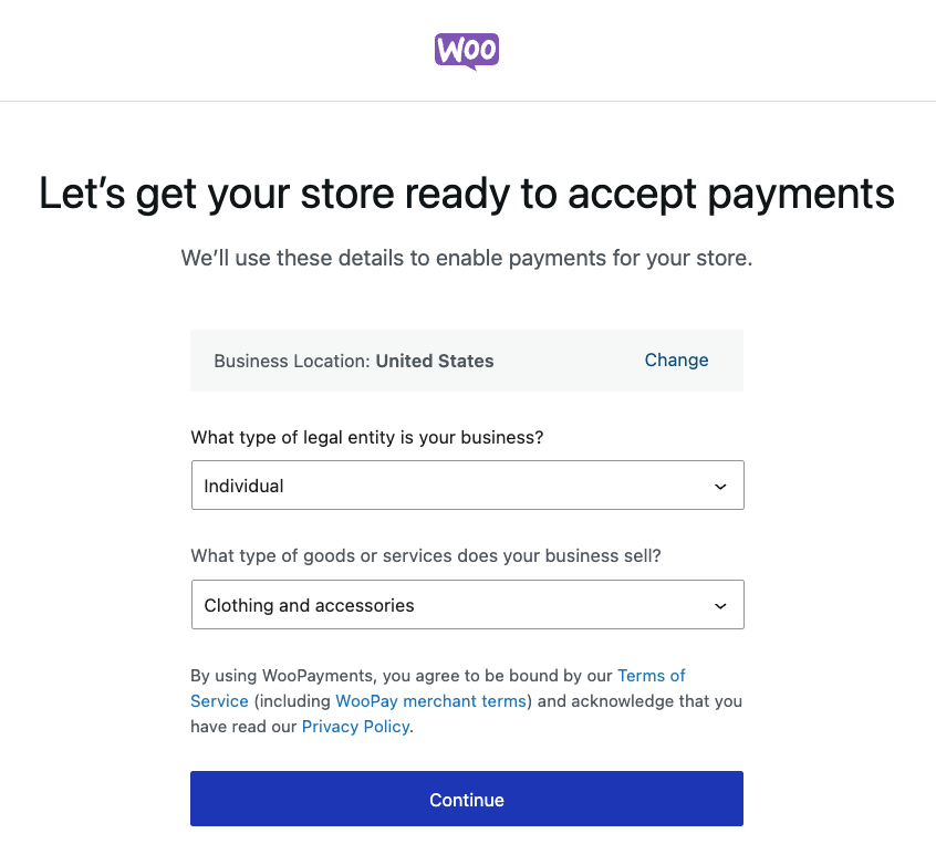 Business details verification in WooCommerce Payments onboarding