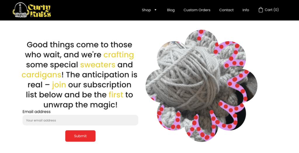 Curly Knits newsletter signup
