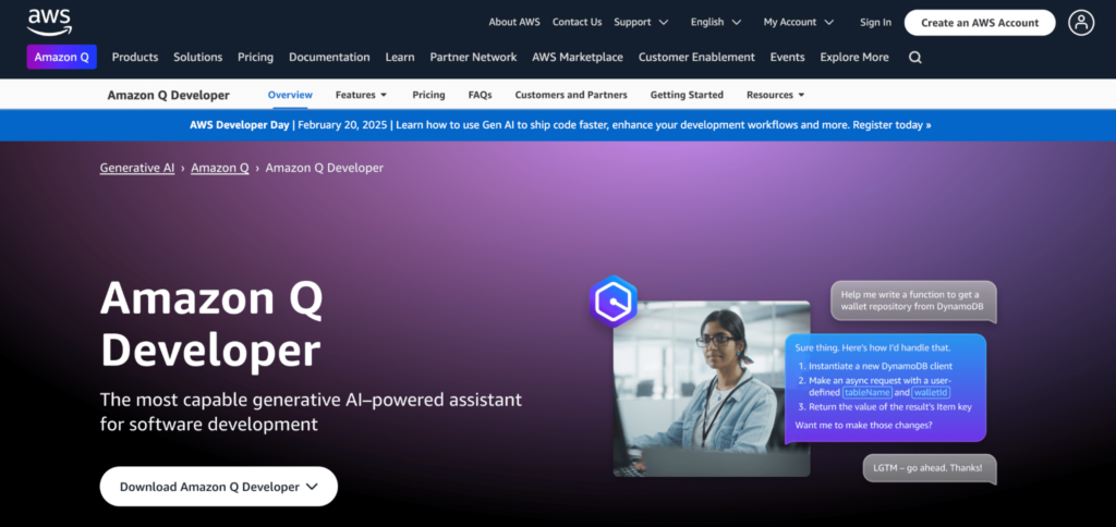 Amazon Q Developer landing page
