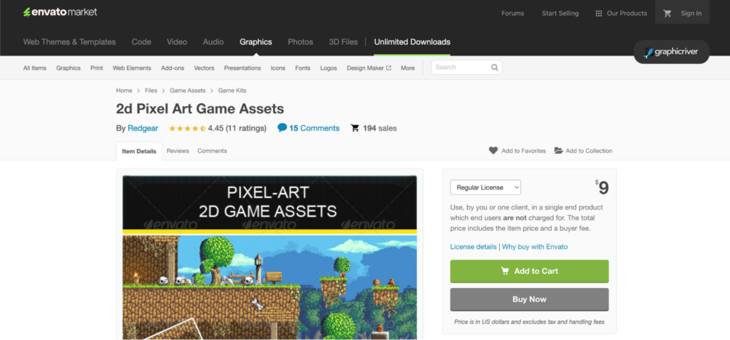 An example of 2D pixel art being sold on Envato Market
