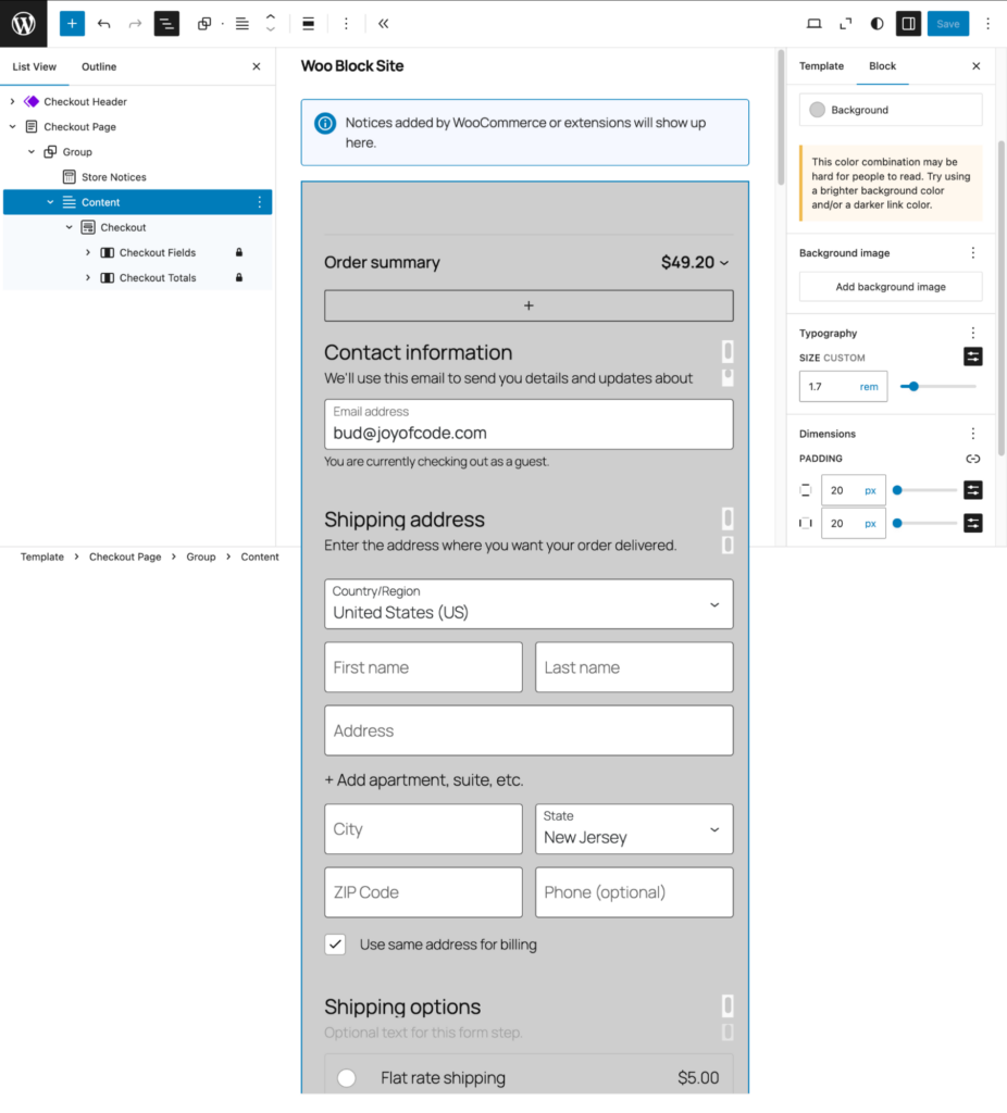 Customizing the checkout template using Gutenberg
