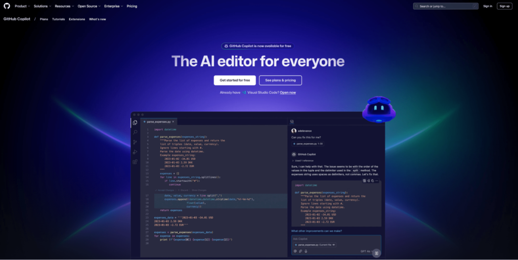 GitHub Copilot landing page
