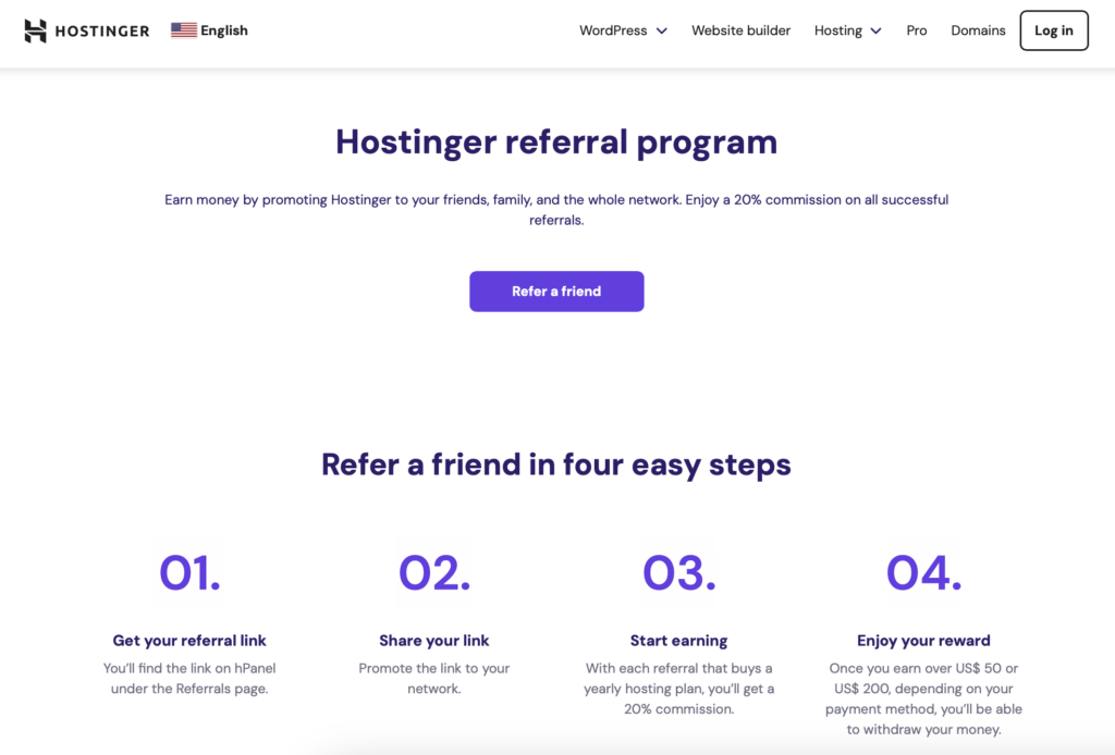 Hostinger referral program page 