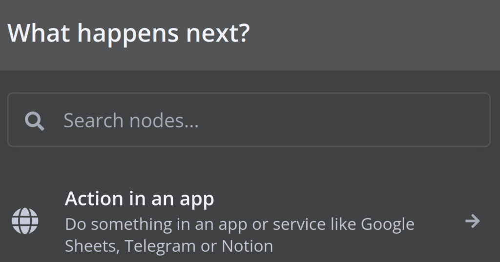 n8n prompt showing an option to run an action in an application