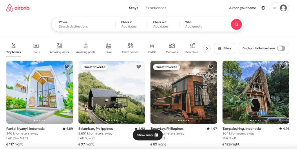 Airbnb homepage
