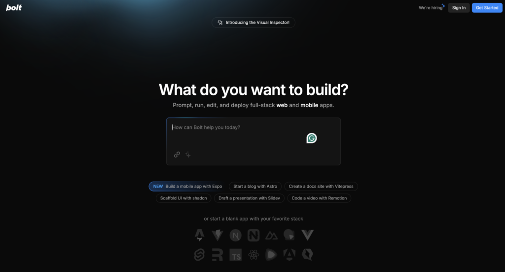 Bolt.new landing page