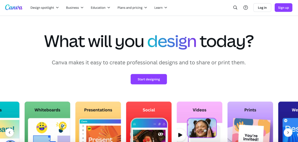 Canva homepage
