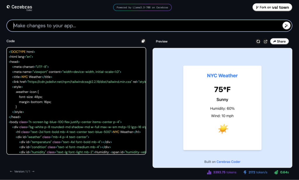 CerebrasCoder user interface
