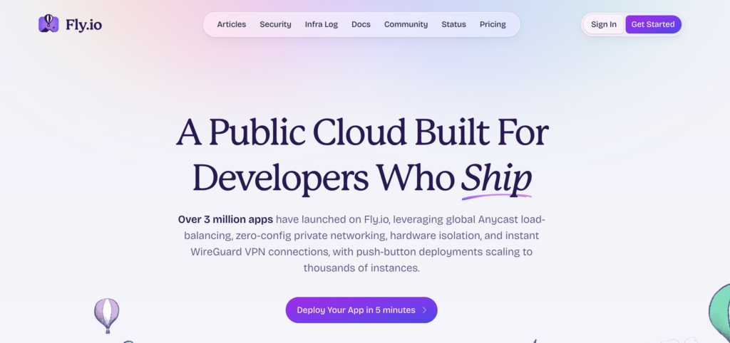 Fly.io landing page
