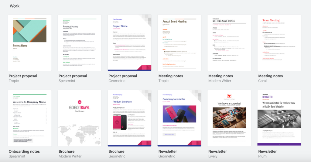 Google Docs template gallery
