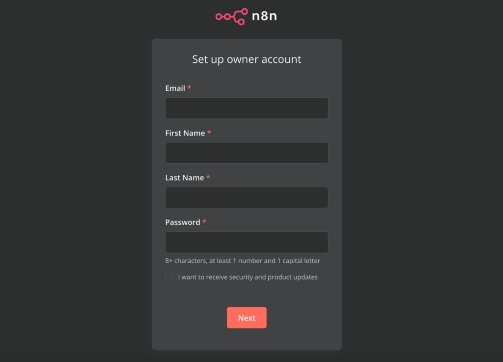  n8n set up owner account window