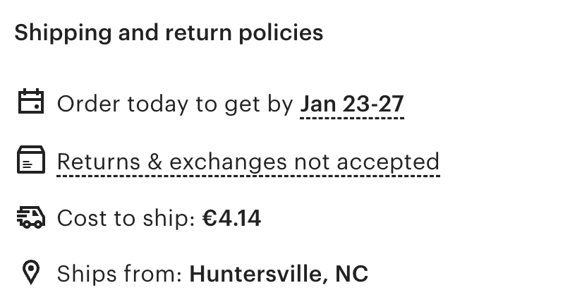 Shipping and return policy information
