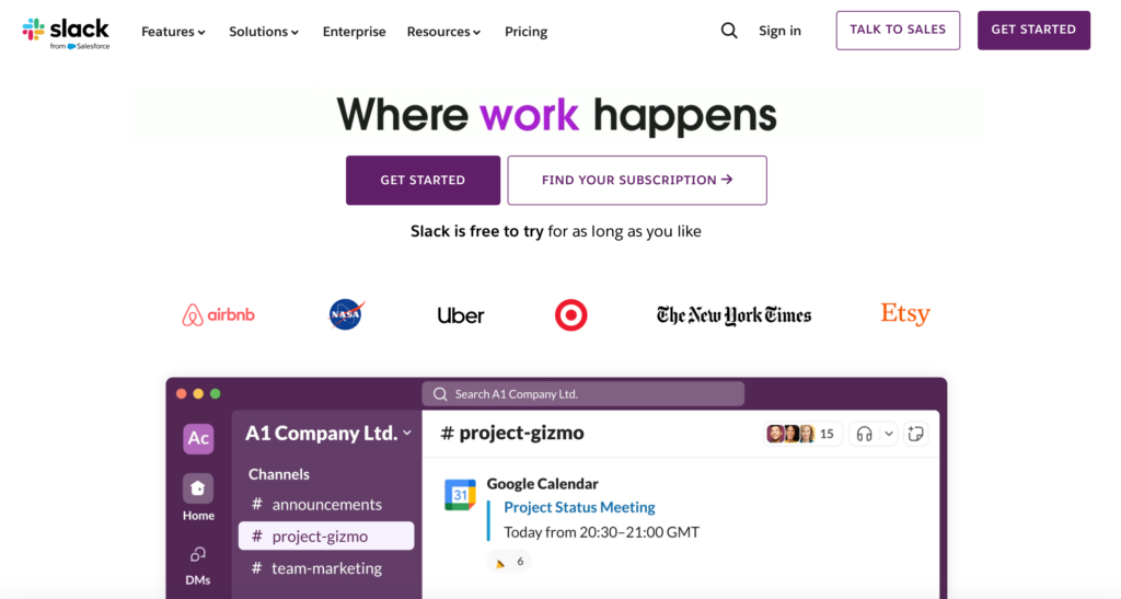 Slack homepage
