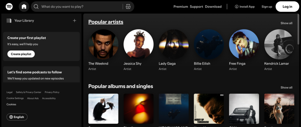 Spotify homepage
