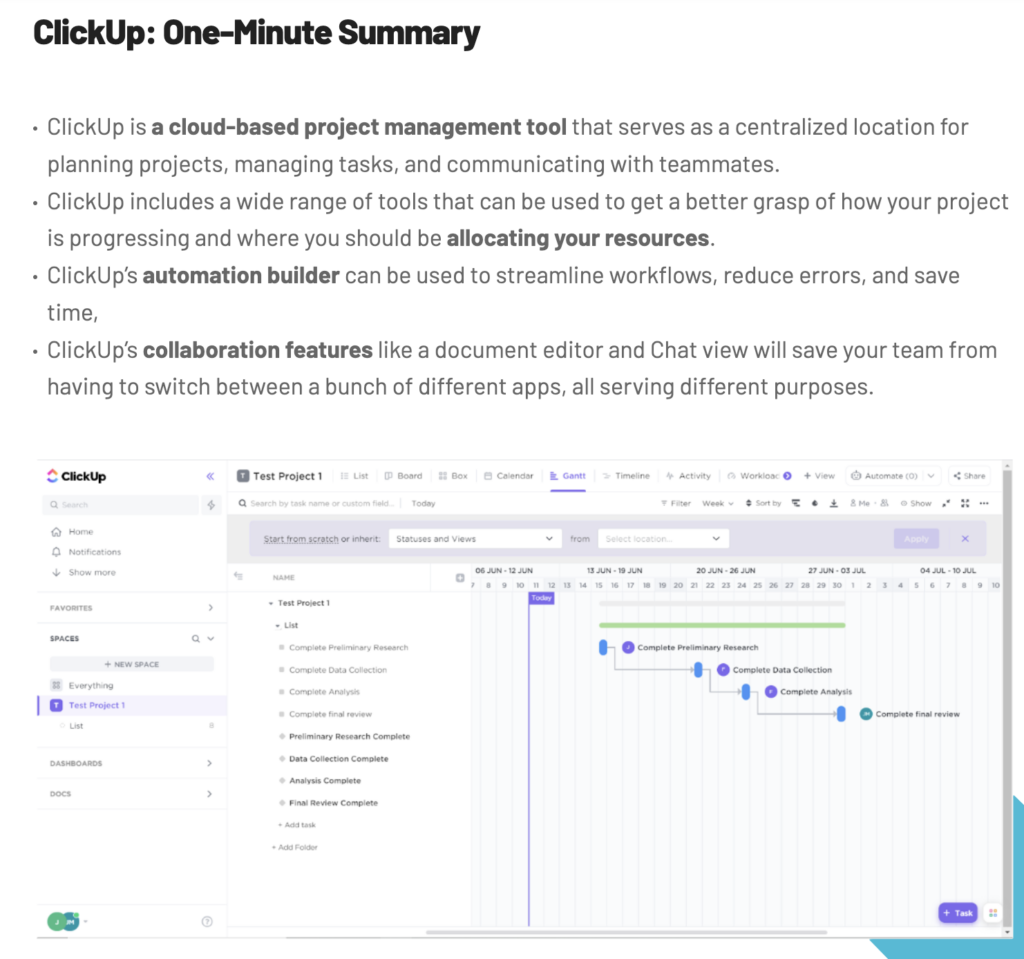 Product review example: Summarizing the features
