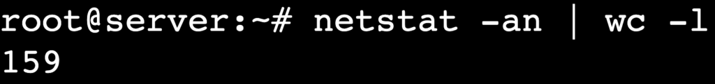 The netstat -an | wc -l command's output shows the total active connections