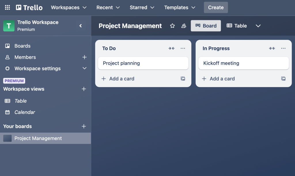 Trello board interface
