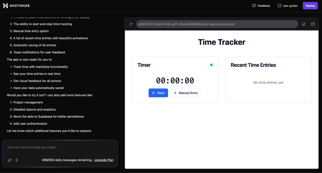 Horizons editing interface with preview of the final app
