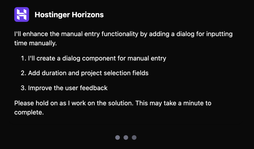 Horizons response to a troubleshooting prompt
