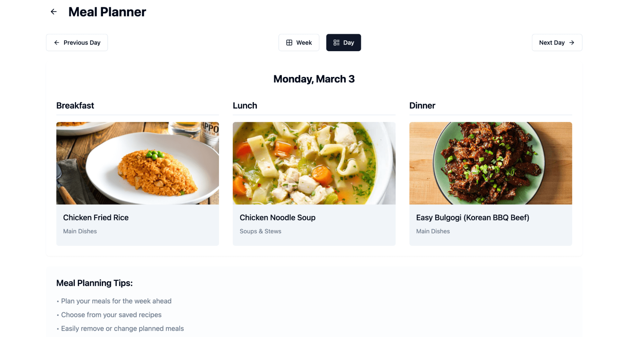 Meal planner in my recipe app