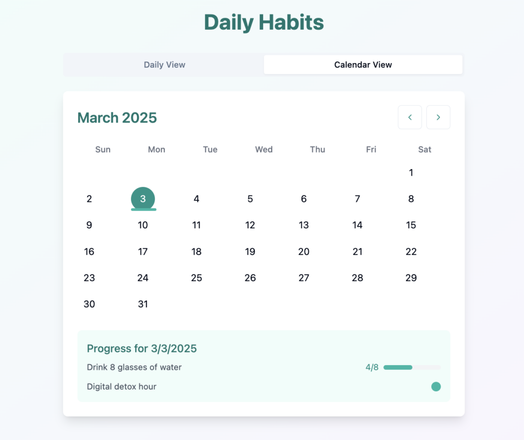 The web app's calendar view