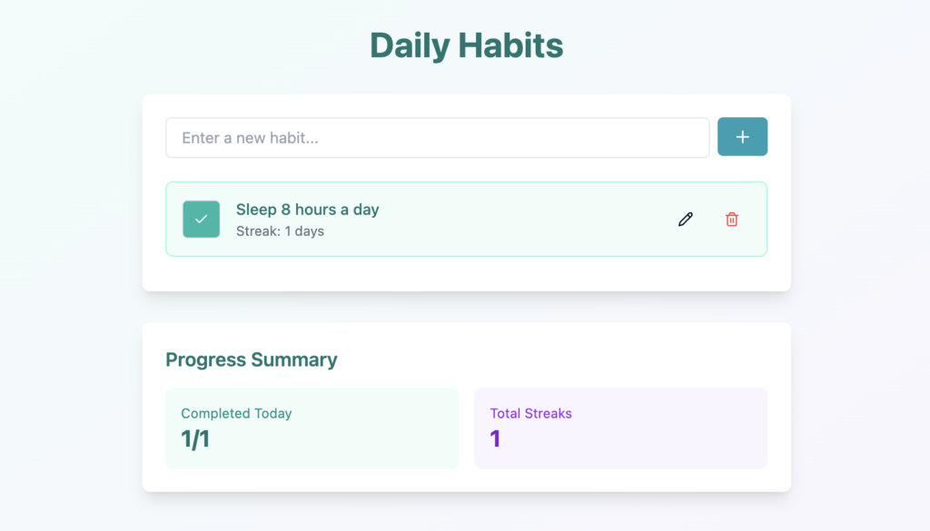 The habit-tracking web app's first look
