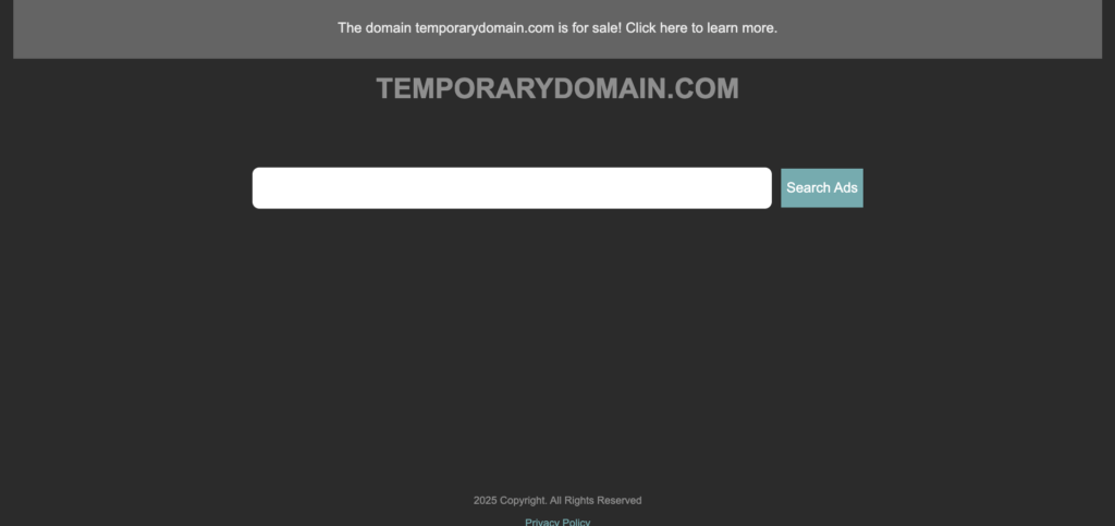 A placeholder page with a parked domain for sale