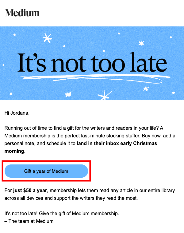 An example of a CTA in Medium's email