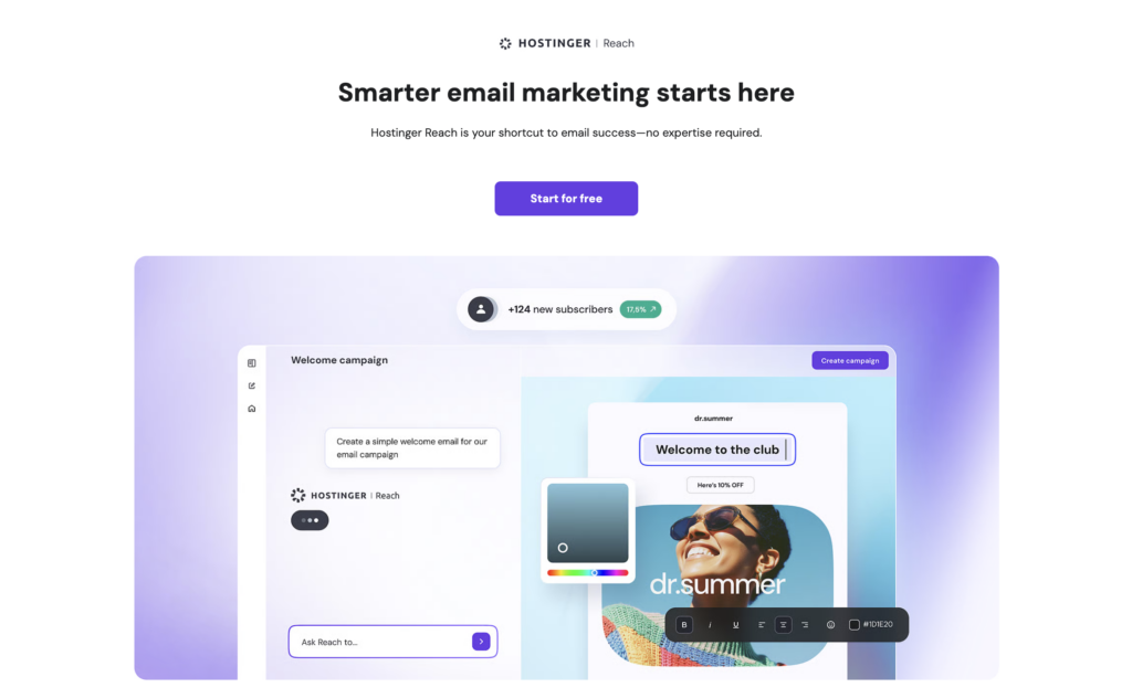 Hostinger Reach's homepage