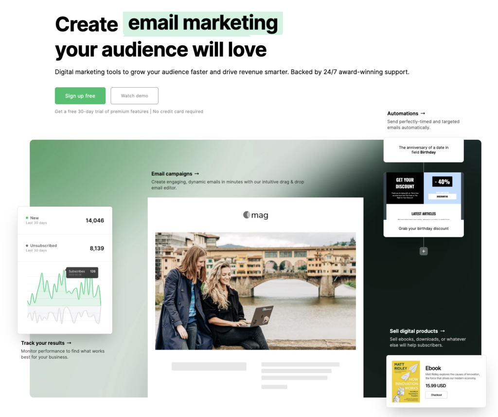 MailerLite's homepage