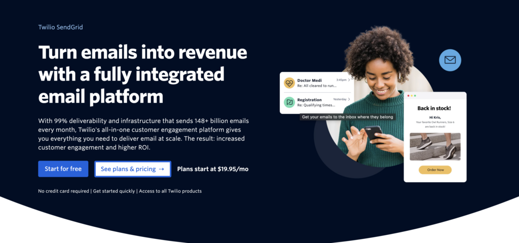 SendGrid's homepage
