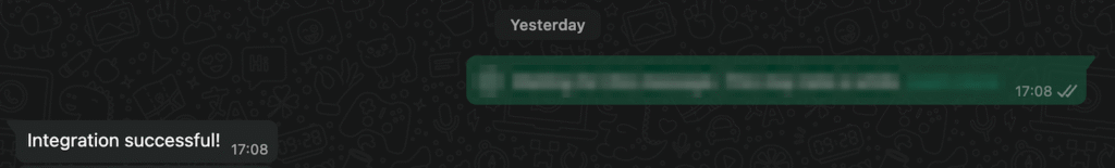 The WhatsApp test number sends a response based on the n8n workflow configuration