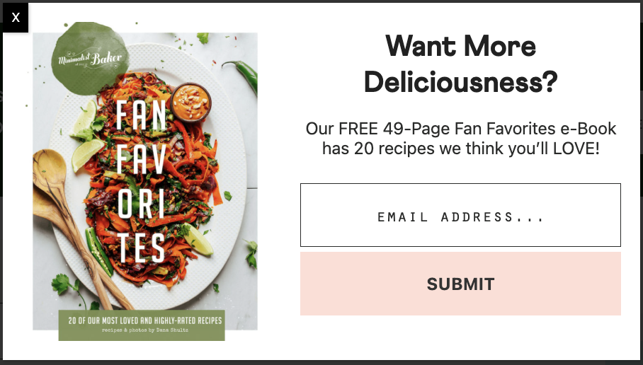 Minimalist Baker's ebook recipe lead magnet