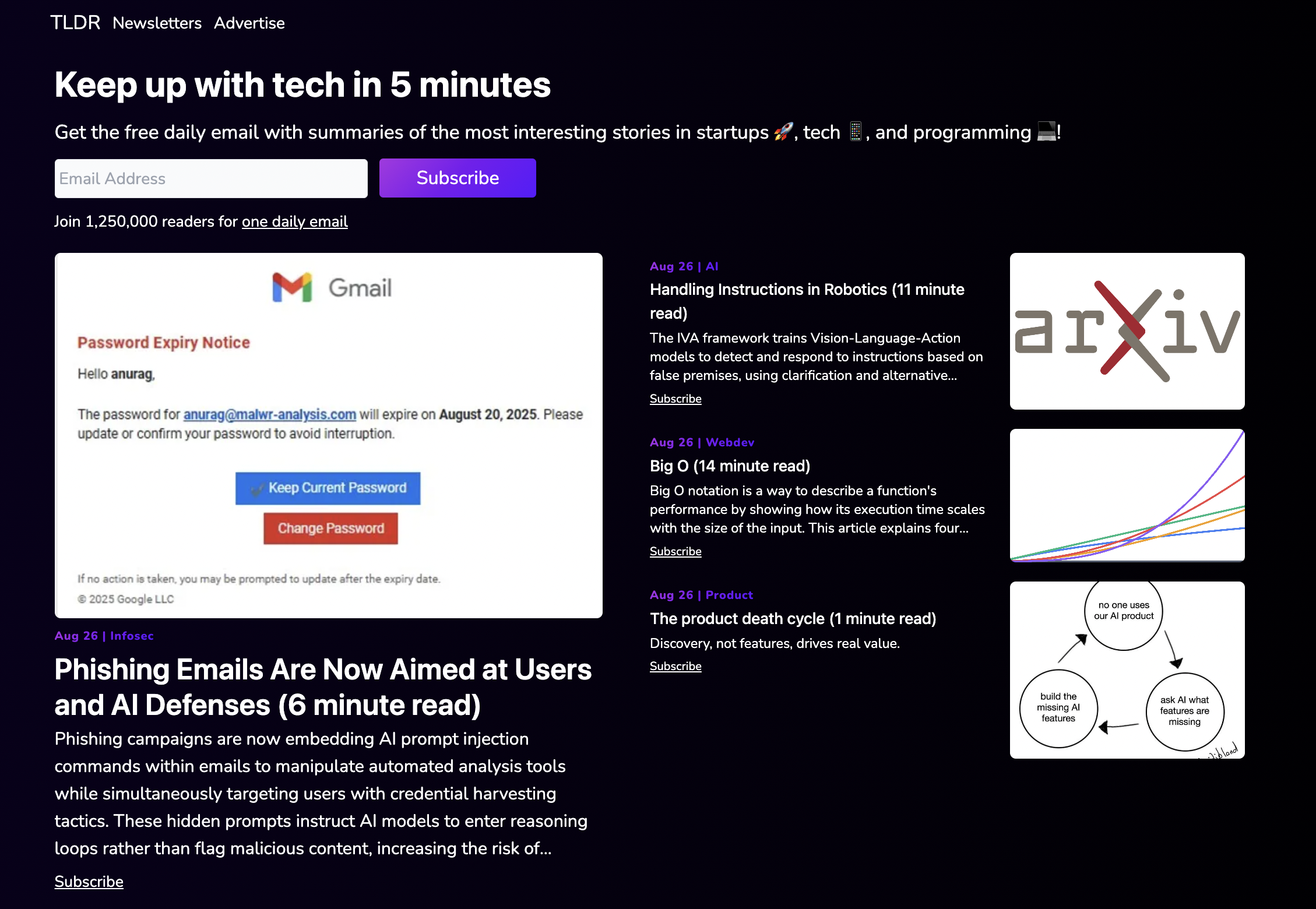 TLDR's email signup landing page