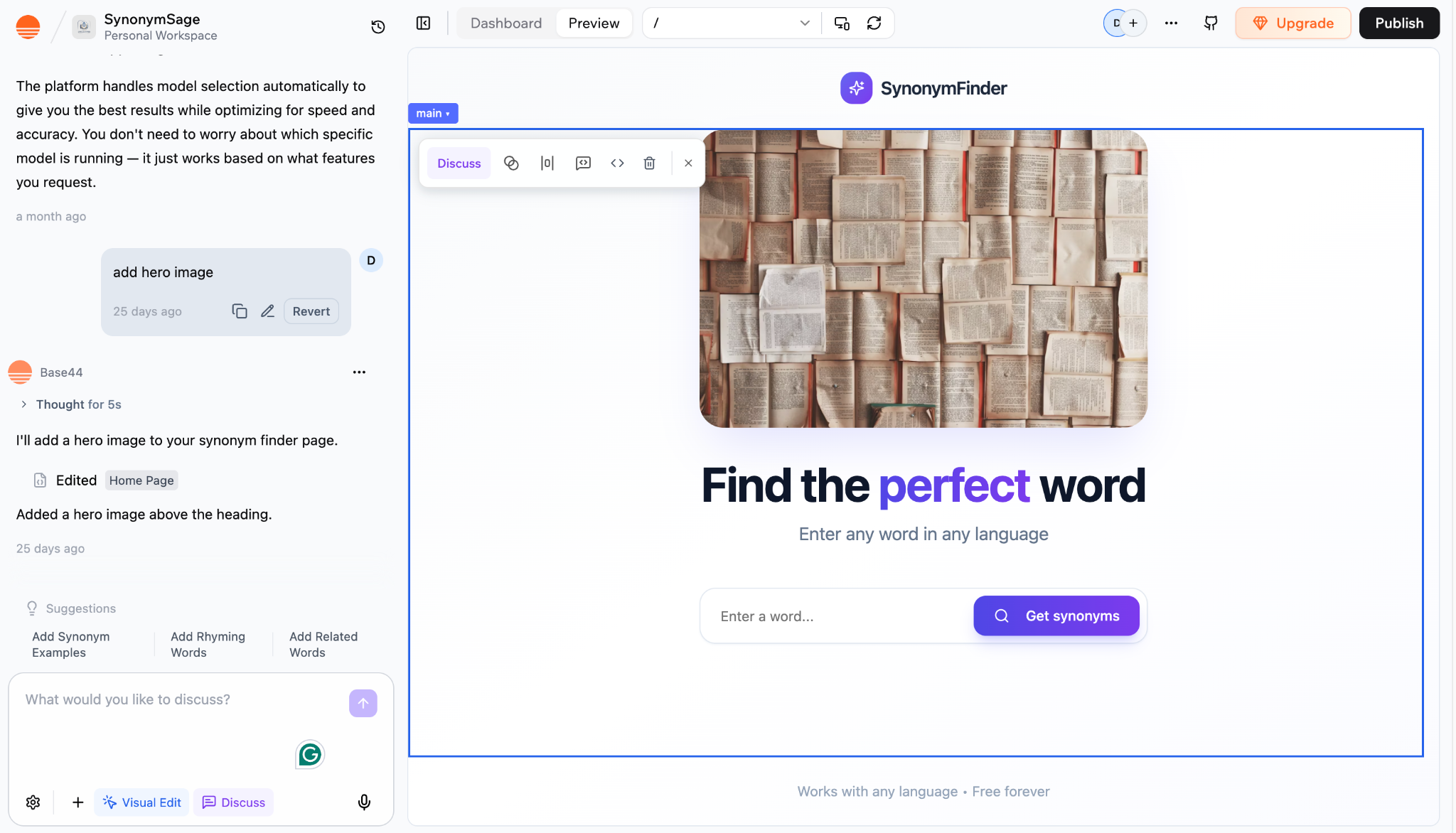 Base44's visual editing interface